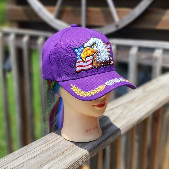 Ladies Purple USA Eagle Head BLING Hat NEW - Picture 2 of 4